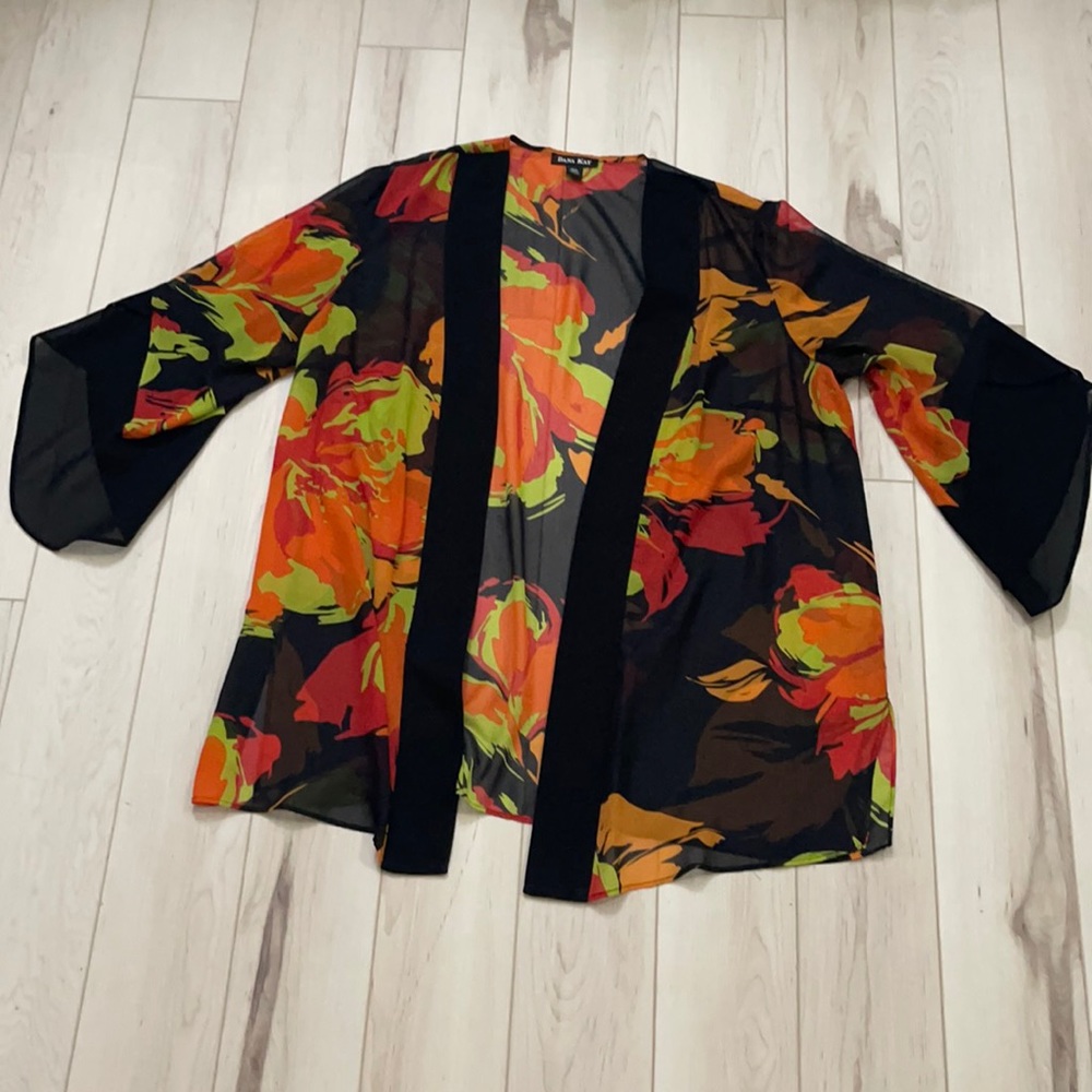 Dana Kay fall flower colored sheer kimono cardigan size 16 or 1 LX